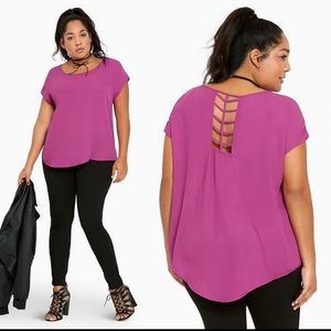 Torrid Georgette Cage Back Curved Hem Top Size 3